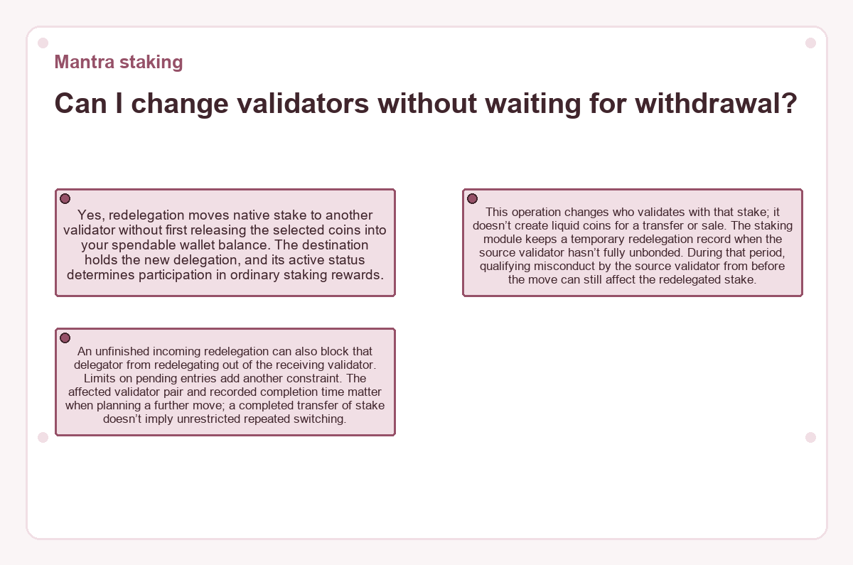 Graphic: Mantra staking - Can I change validators without waiting for withdrawal?